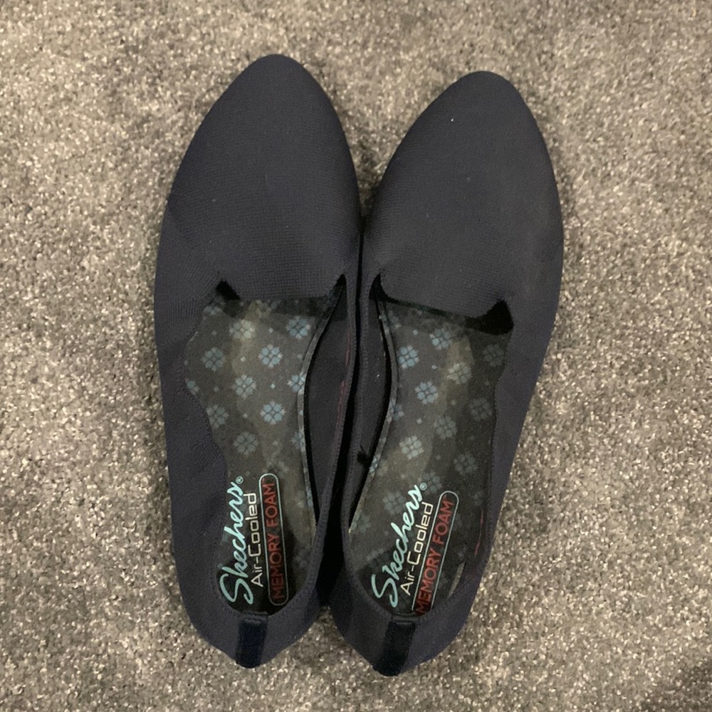 Skechers memory foam flats, dark blue, size 10, lightly worn.